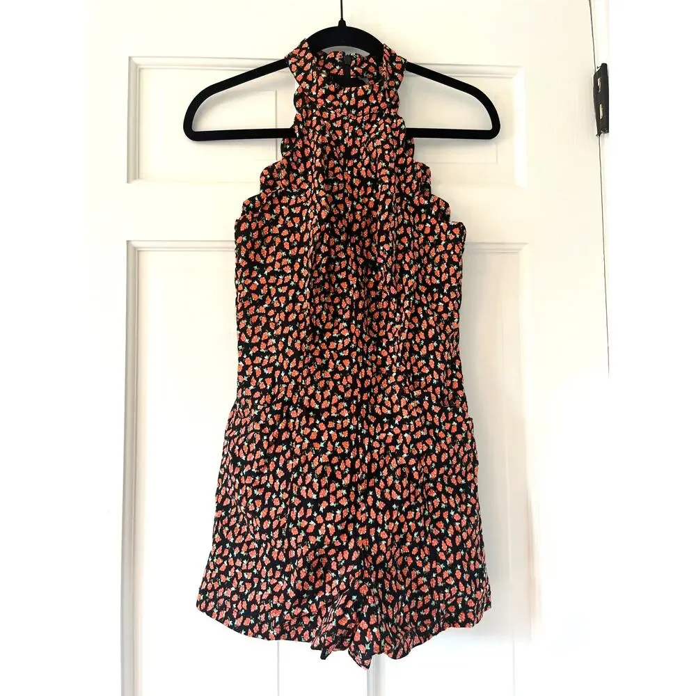 By Anthropologie Strawberry Scallop Halter Magic Fabric Romper US 0 UK 4 🍓 - Picture 2 of 10